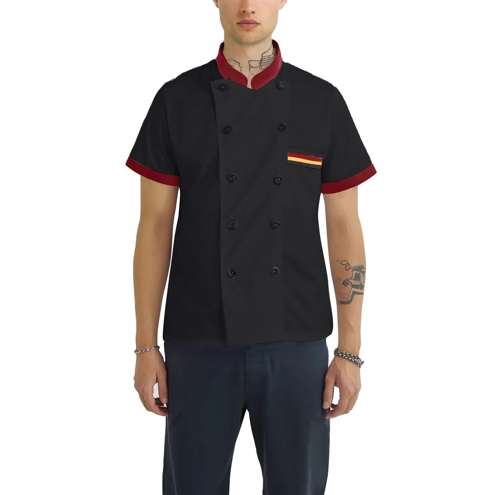 Restaurant Chef Short Sleeve Hotel Cafe Kitchen Work Wear Bakery Cooking Uniform Tops Man's Soft and Comforatble Thin Top Qme