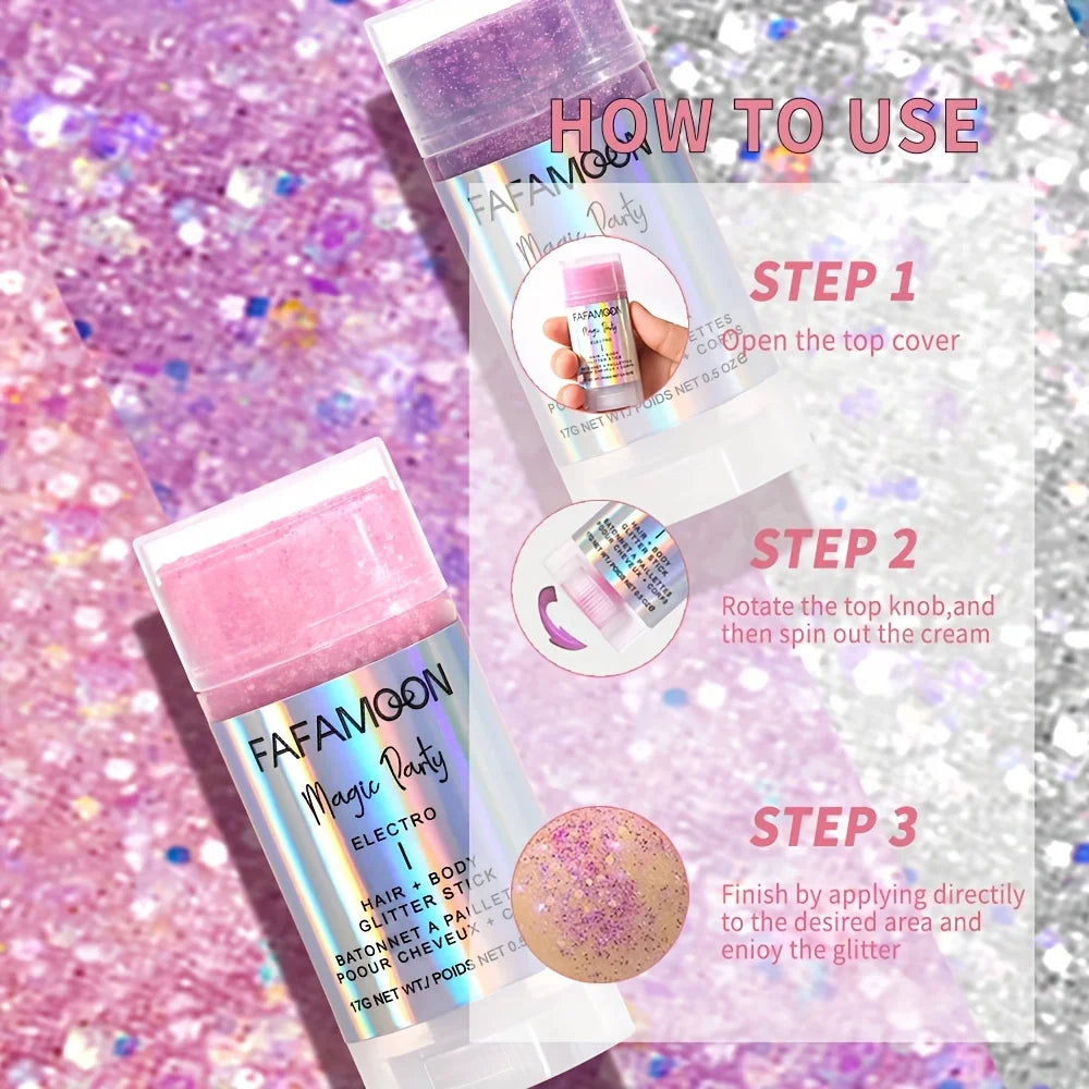Body Glitter Stick, Singer Music Rave Festival, Rotating Mermaid Face Glitter Stick, Holographic Glitter for Face/Body/Hair/Eye Qme