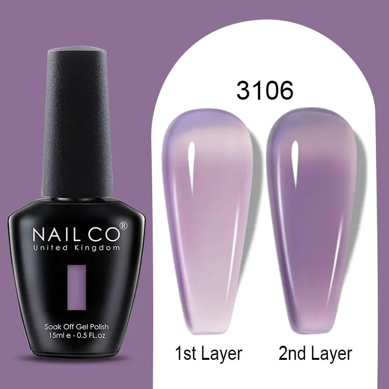 NAILCO Rubber Base Gel Polish Milky Pink Jelly White Beige 6Colors
