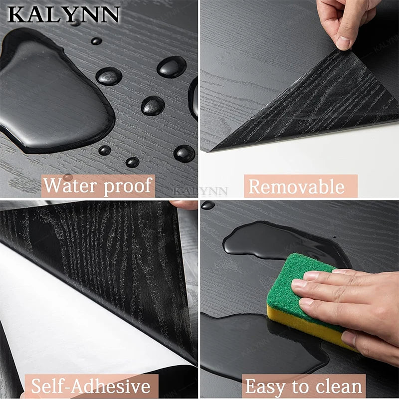 Black Wood Contact Paper Peel Stick Self-adhesive Wallpaper Qme