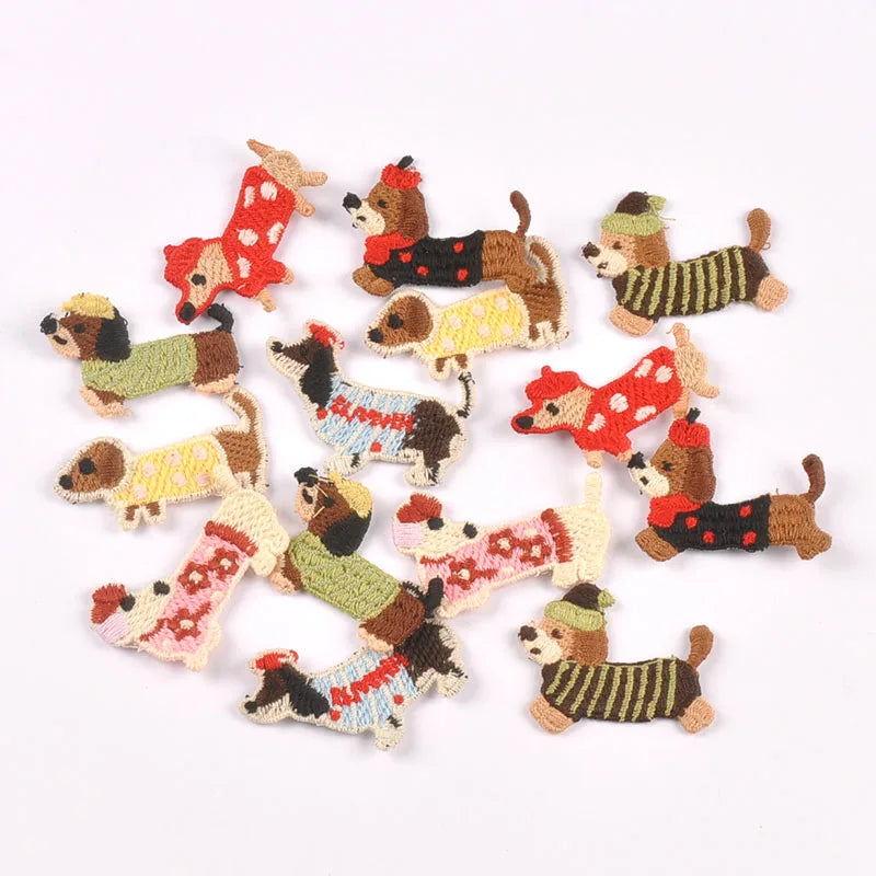 10pcs mix colors Multiple designs sausage dogs cloth patch For Clothing Headwear Bags Decoration Sewing Accessories Qme