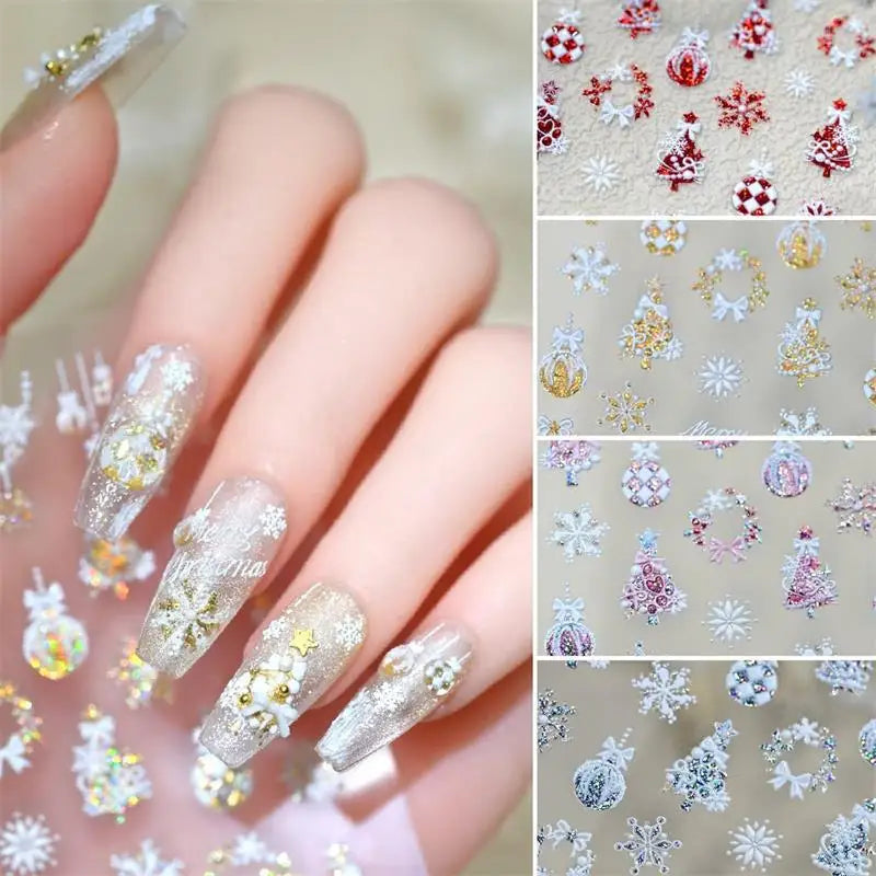Cute Christmas Bow Colorful Snowflake Tree Nail Art Stickers Girly Qme