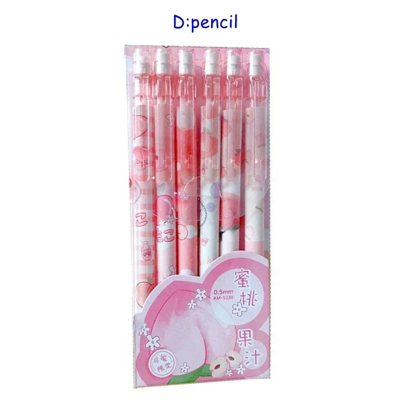 Kawaii Mechanical Pencil set 0.5/0.7mm 2B Refill Cute Cartoon Automatic Pencils School Office Supplies Child Gift Statione Qme 6pcs pencil set A