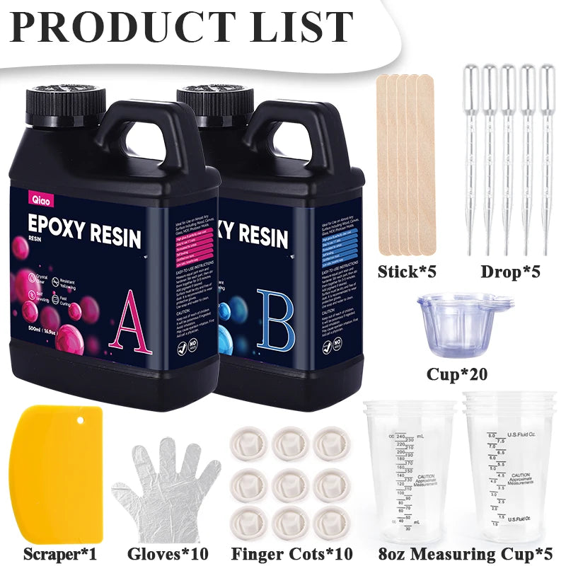 1:1 Crystal Clear Epoxy Resin Kit – Fast Cure, Heat Resistant for Art, Jewelry, Wood Table Tops & DIY Coating Projects Qme