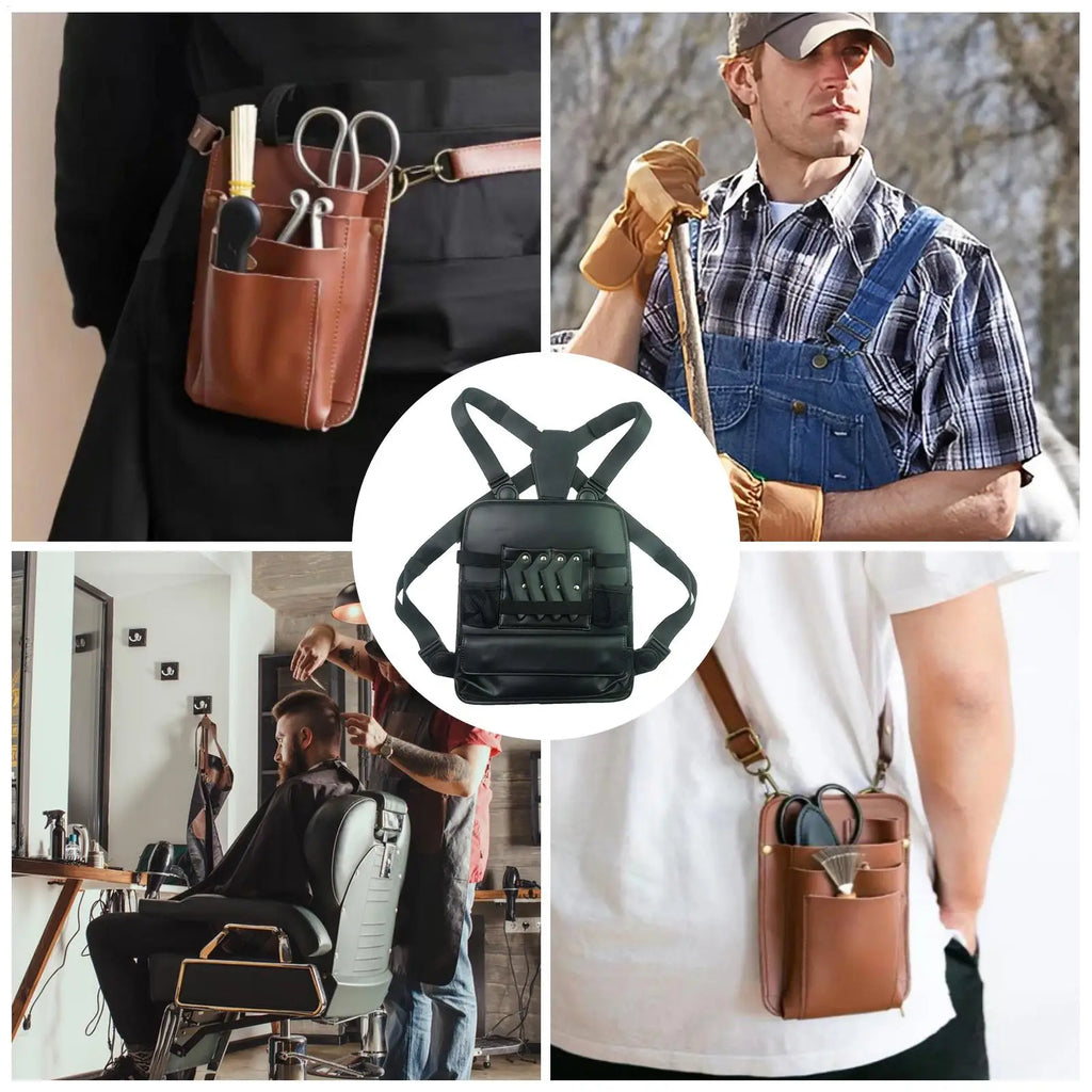Clipper Bag PU Leather Backpack Chest Haircut Accessories Organizer Bag for Scissor Comb Storage Grooming Haircut Shop Qme