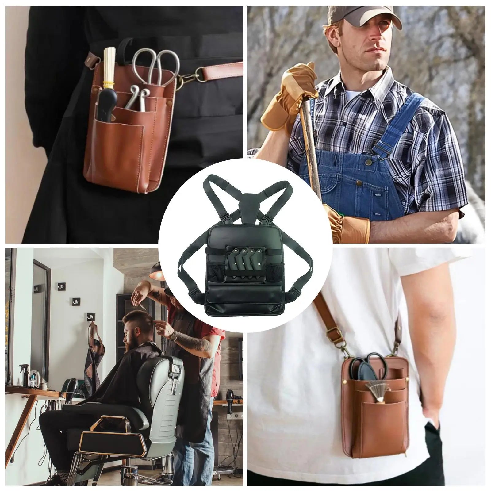 Clipper Bag PU Leather Backpack Chest Haircut Accessories Organizer Bag for Scissor Comb Storage Grooming Haircut Shop Qme