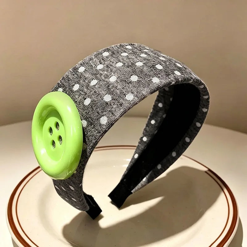 2026 New Summer Dopamine Colorful Large Button Wave Dot Headband Fashion Korean Ins Elastic Headband Hairbands Qme Gray Green