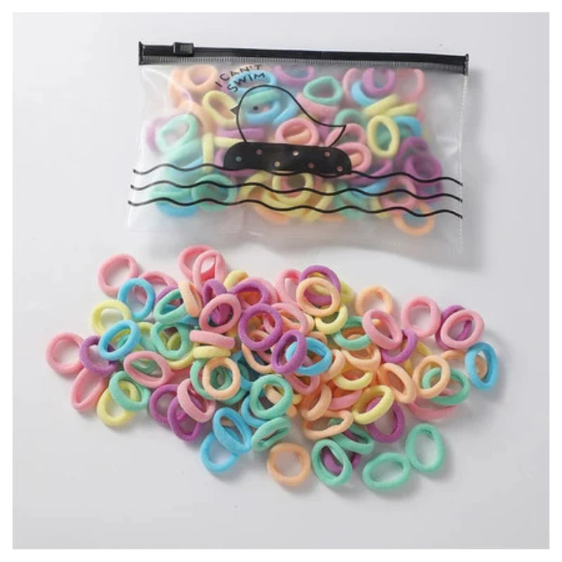 100pcs Colorful Nylon Elastic Hair Bands | Mixed Colors, Polyester Hair Ties for Ponytails, Small Hair Accessories, Qme light mix