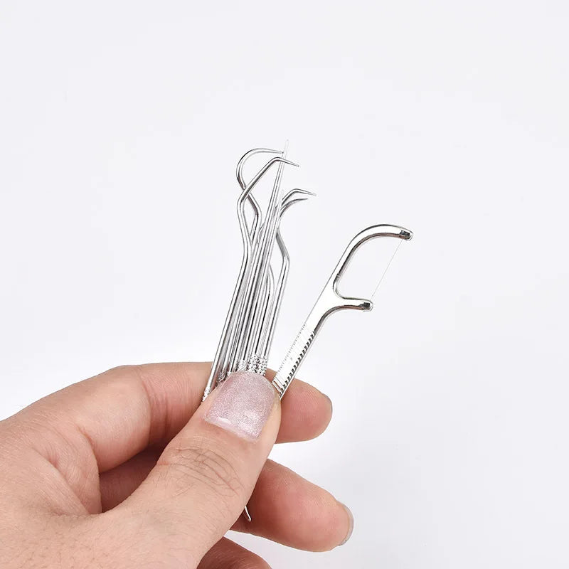 Stainless Steel Toothpick Reusable Toothpicks Tooth Flossing Tartar Qme