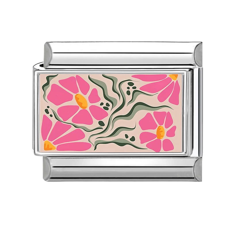 Fashion 3D Pattern Grapefruit Blue Flowers Piano Italian Charm Links Fit 9mm Stainless Steel Bracelet Jewelry DIY Making Beads Qme Style 18