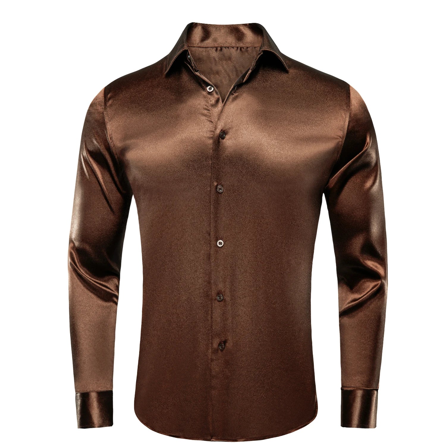 Hi-tie Plain Satin Silk Mens Dress Shirts Long Sleeve Suit Shirt Qme CY-1508 L