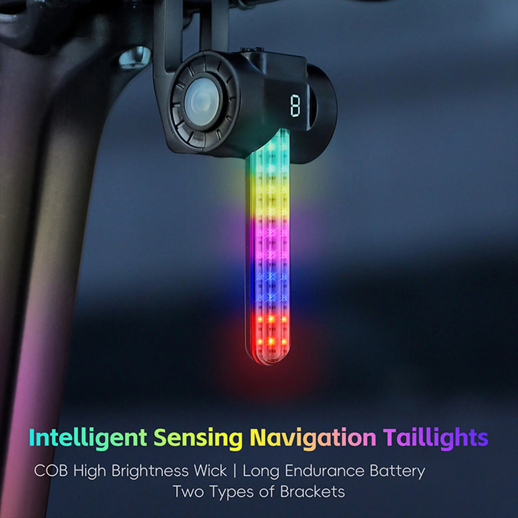 Intelligent Sensing Navigation Bike Tail Light for Night Riding with Long Endurance Battery and Dual Mounting Brackets Qme