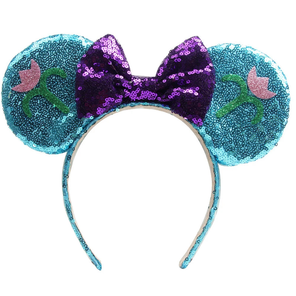 Frozen Mouse Ears Headband For Women 5''Polka Sequin Bow Hairband Halloween Christmas Festival Party Travel DIY Hair Accessory Qme Headband 4