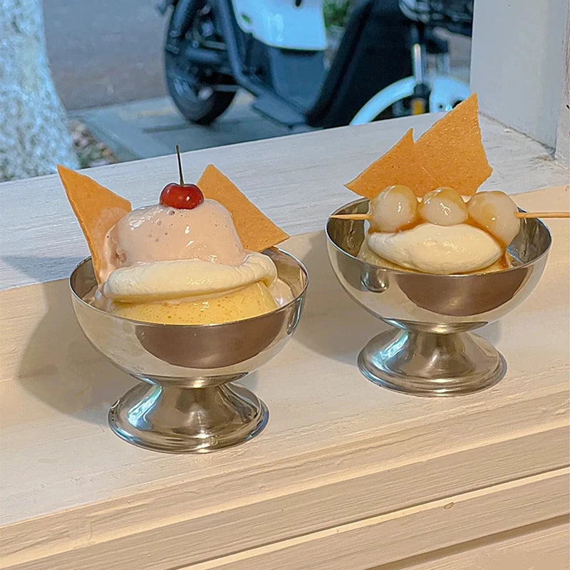 Ice Cream Cups Salad Bowl Stainless Steel Bowl Dessert Fruit Plate Snack Dish Party Supplies Qme