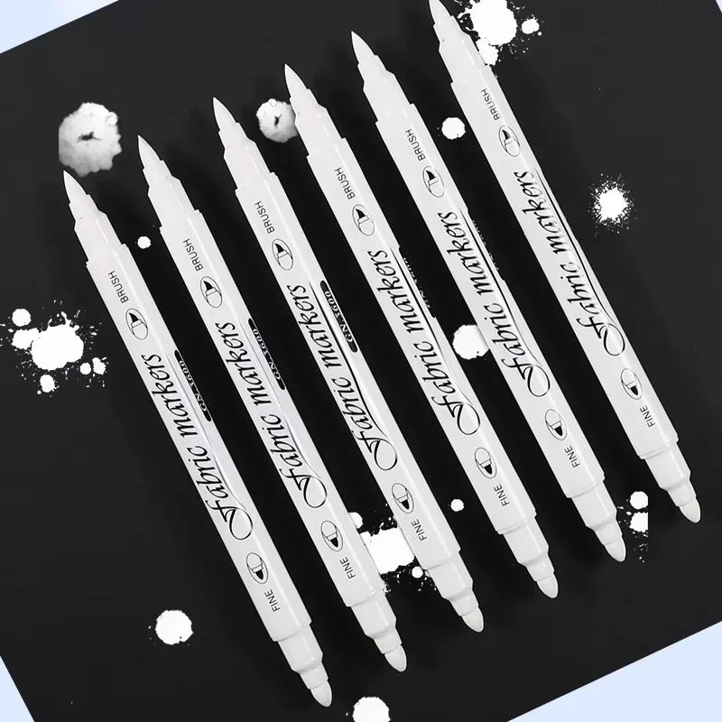 1-6pcs Waterproof Double Tip White Paint Marker Pens,for Fabric Shoe Clothes DIY Art Graffiti Hand-Painted Stationery Supplies Qme 6 white pen