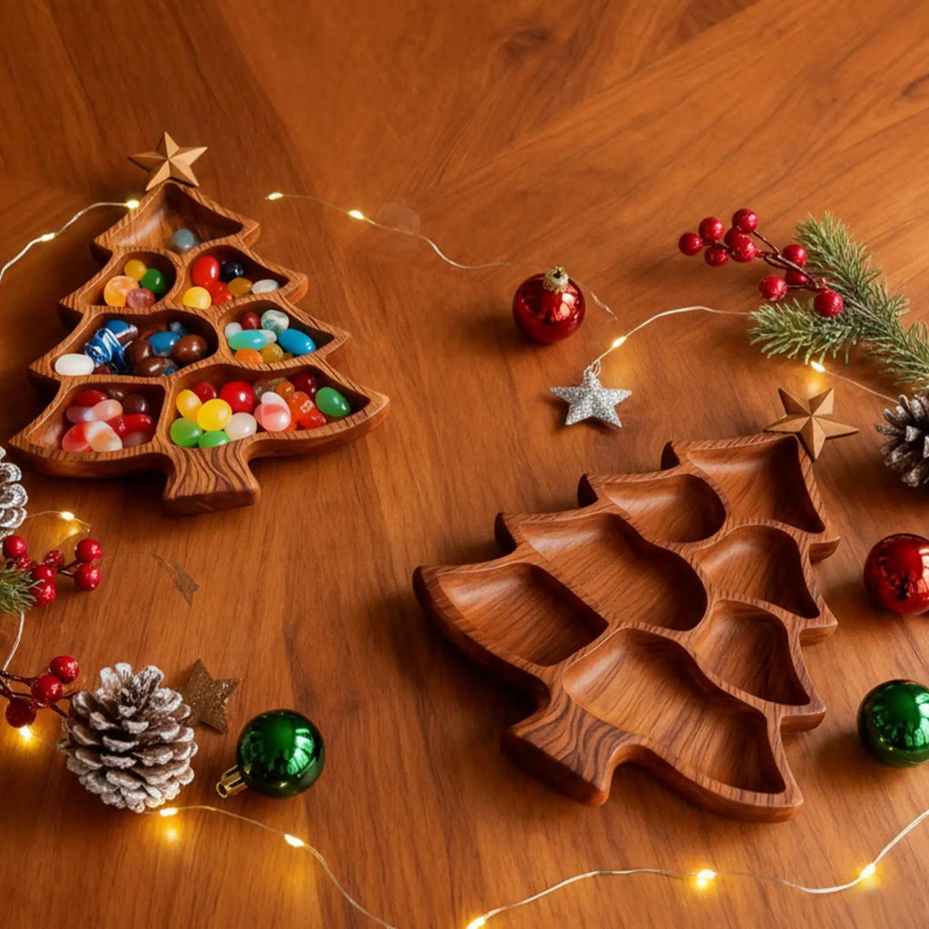 Christmas Tray Rustic Serveware Home Decor Tree Serving Platter Qme