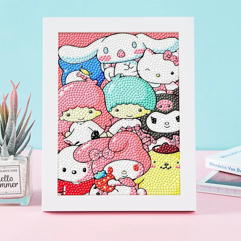 Hello Kitty Kuromi Diamond Painting DIY Craft Kit with Frame Cartoon Diamond Painting for Students Diamond Painting Gift Qme 32
