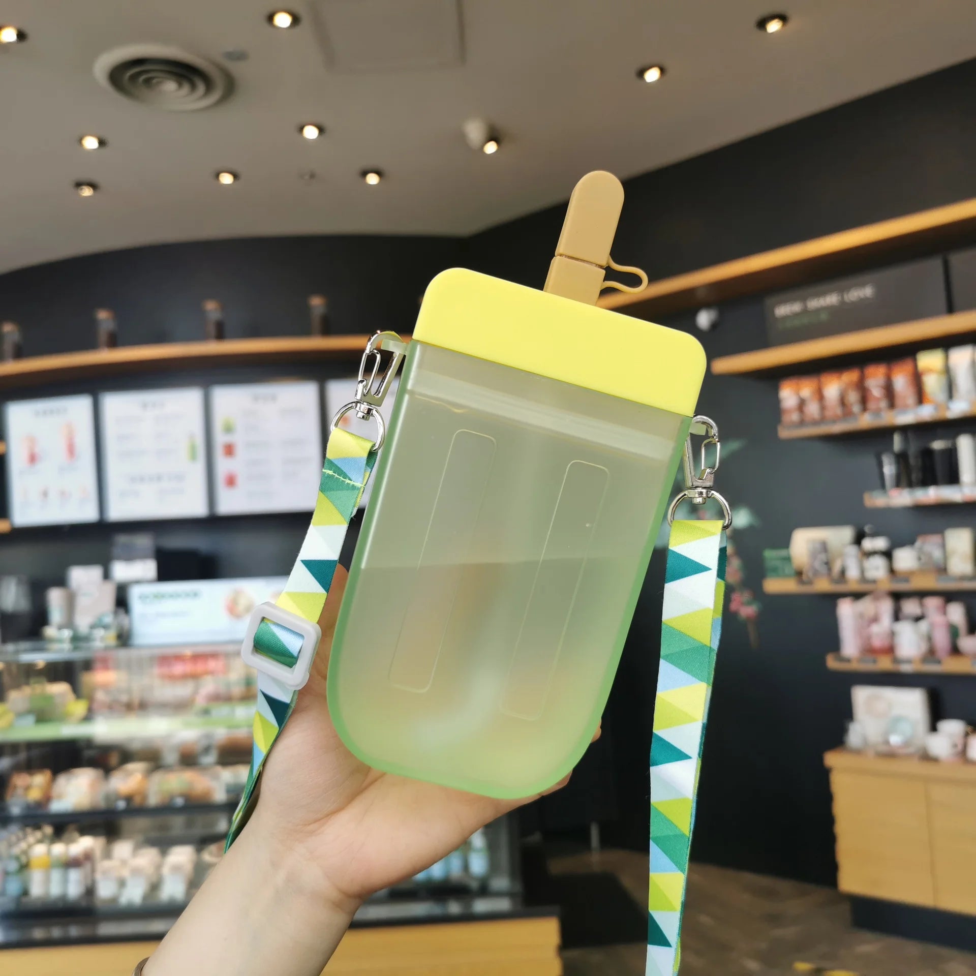 3D Popsicle Shaped Plastic Straw Cup Heat Resistant Leakproof Qme yellow