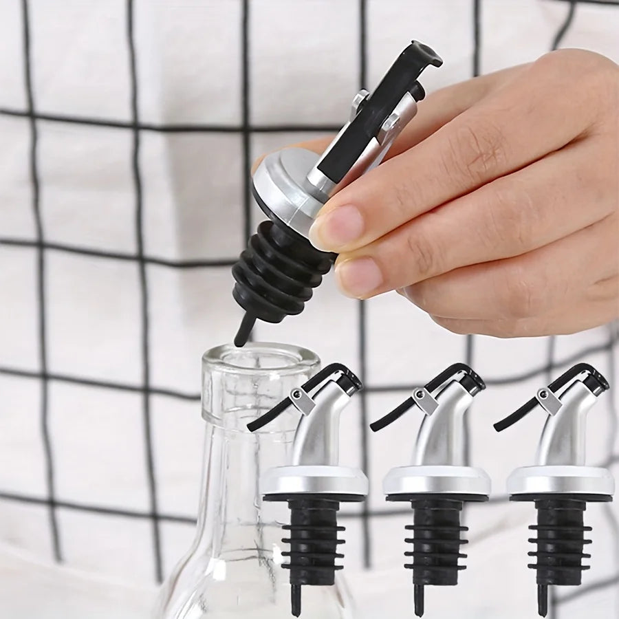 1pc Leak-Proof Silvery Oil Pourer Cap - Easy-Pour Spout, Durable ABS, Multi-Use for Soy Sauce, Vinegar & Cooking Oils - Space Qme 1pc