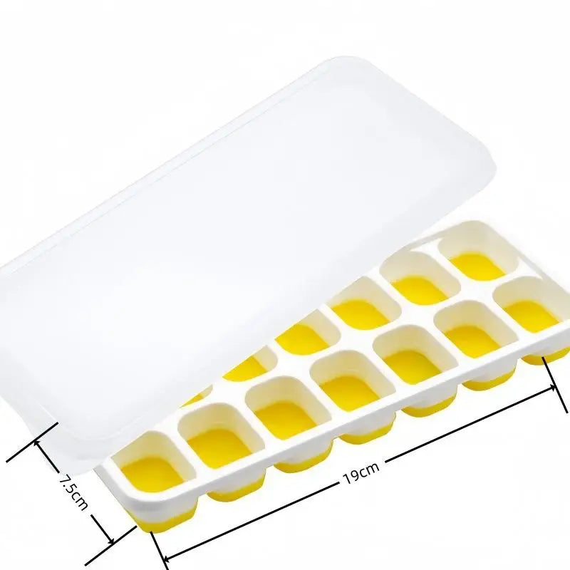 14-Grid Ice Cube Trays Silicone Mold Removable Lid DIY Homemade Qme Yellow