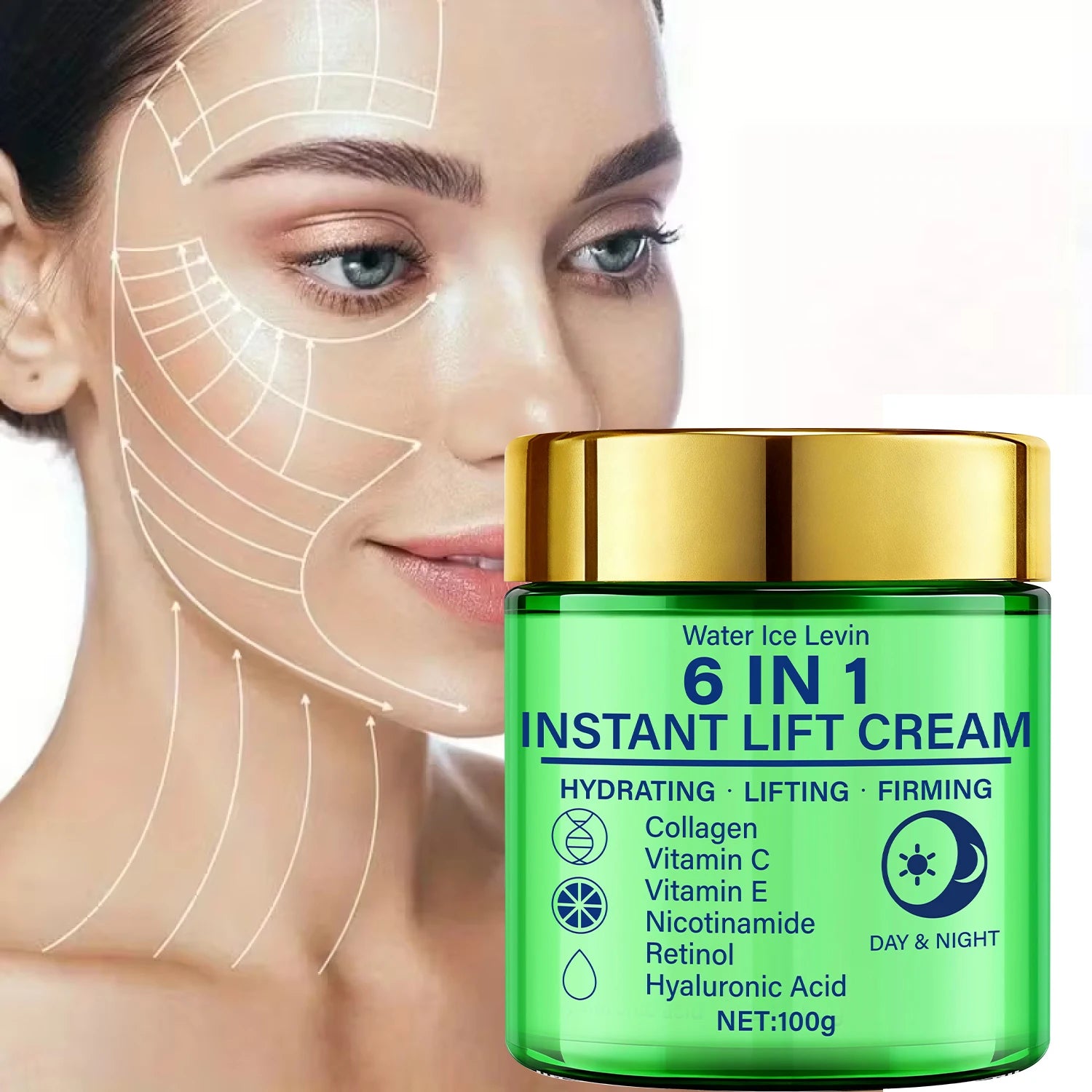 6-in-1 Instant Lift Cream with Collagen & Retinol for Hydrating, Firming & Lifting - Day & Night Face Cream with Vitamins Qme