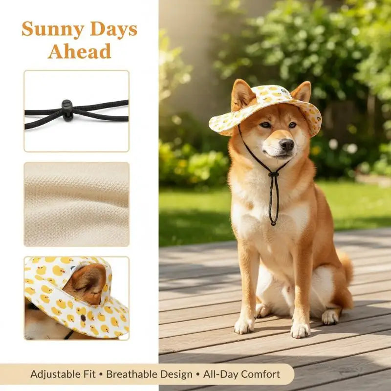 Summer Pet Cat Sun Hat Ear Holes Cute Kitten Fisherman Cap UV Qme