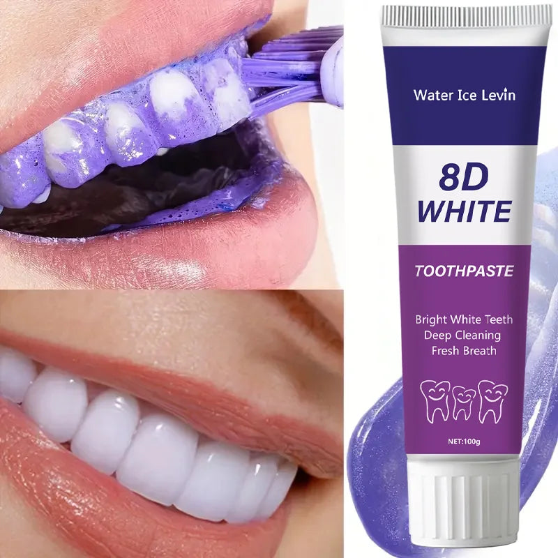 Purple Teeth Whitening Toothpaste - Alcohol-Free, Sulfate-Free, Rich in Apatite, Deep Cleaning and Mineral Regeneration Qme