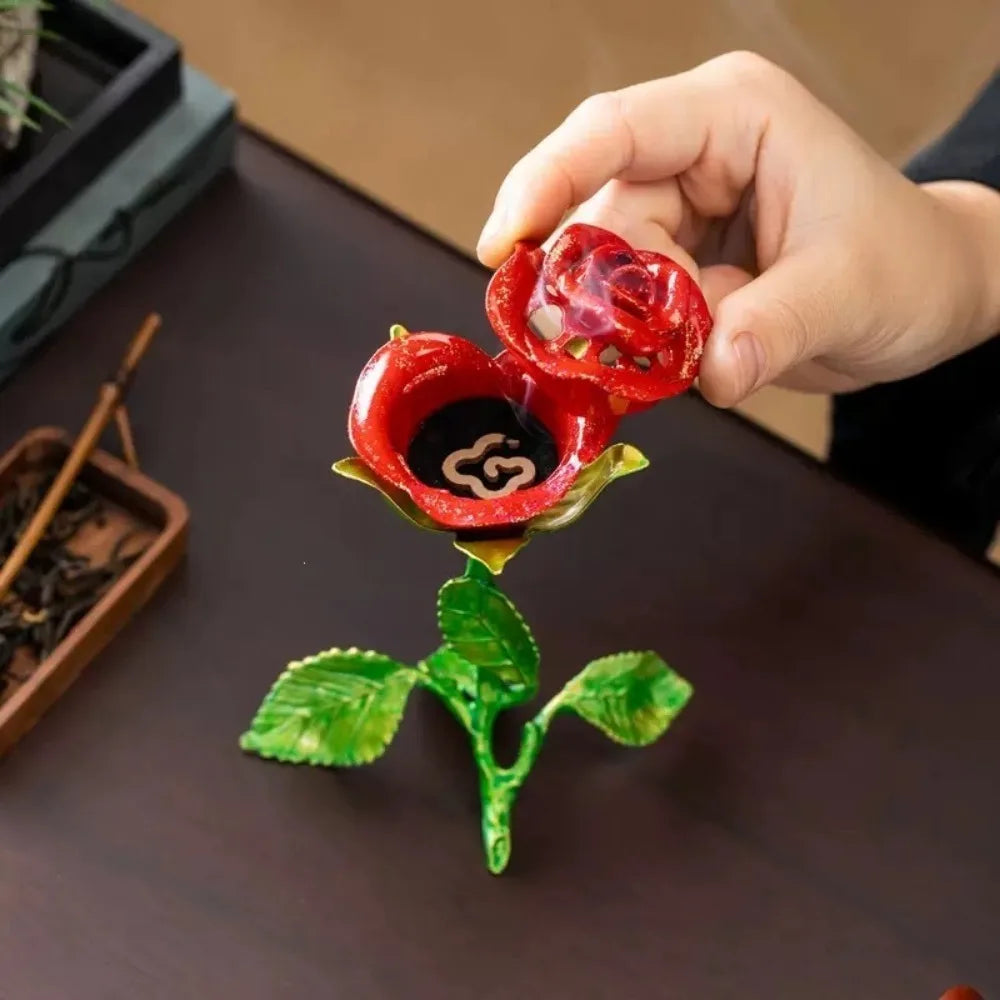 Retro Rose Scented Incense Burner Alloy Aromatherapy Stove Simulation Qme