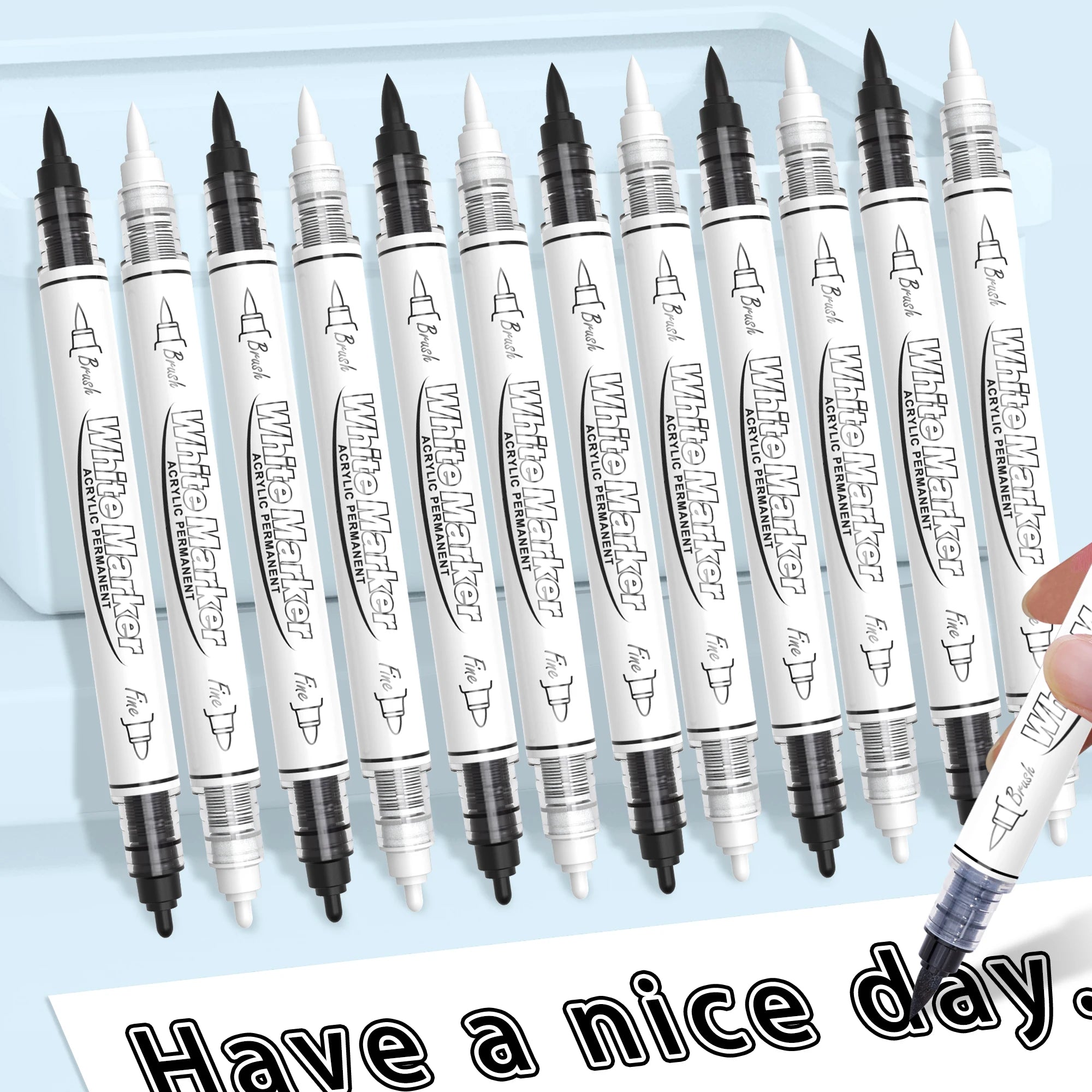 Black/White Dual Tip Acrylic Markers Pens , Premium Acrylic Paint Pens for Canvas, Stone, Glass, DIY Crafts Qme