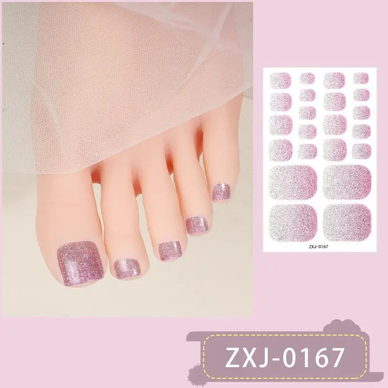Toe Nail Stickers Full Wraps Gradient Glitter Toenail Polish Strips Qme E