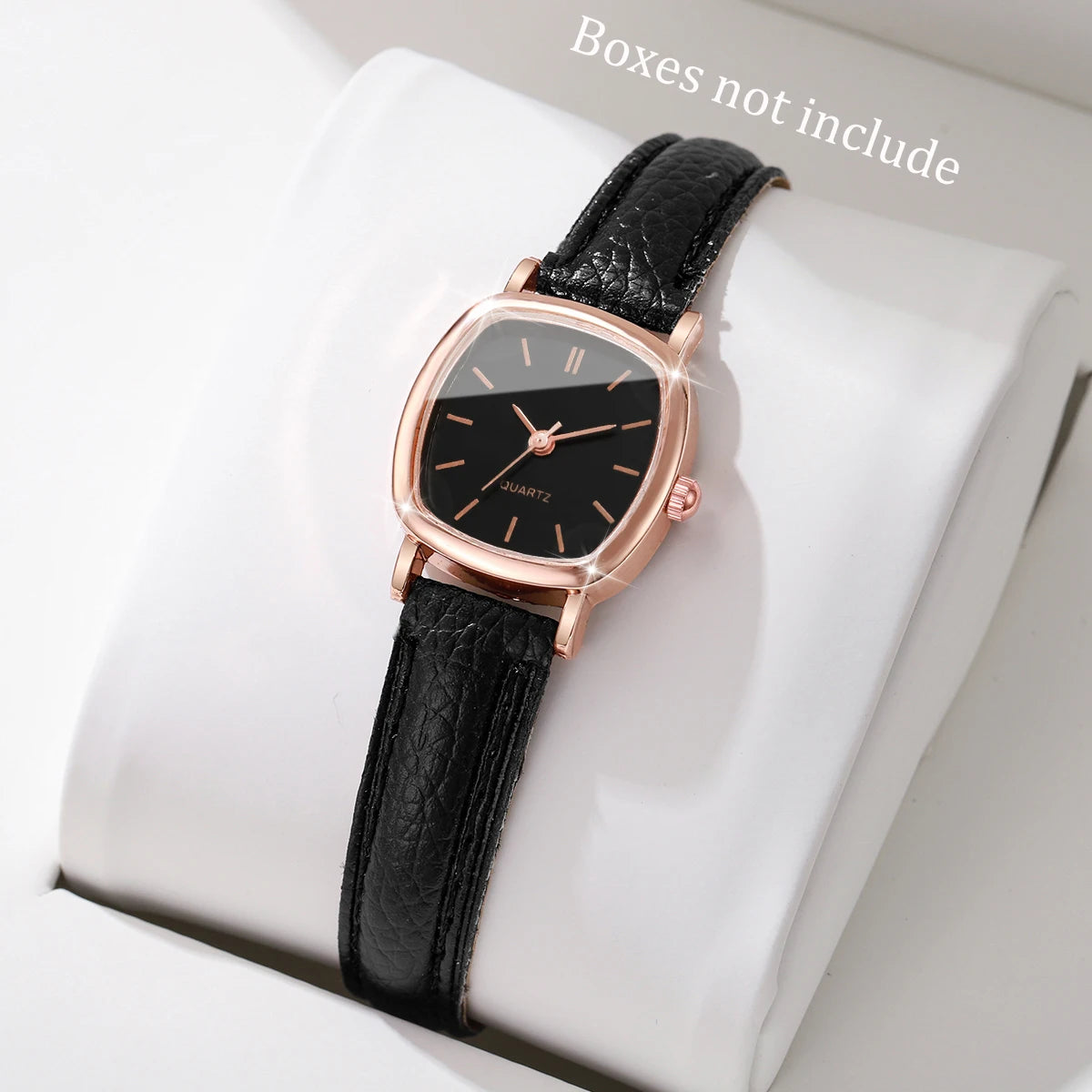 Women's Minimalist Square Quartz Watch, Rose Gold Tone Case with Brown Leather Strap, Casual Fashion Accessory Qme B Without Box