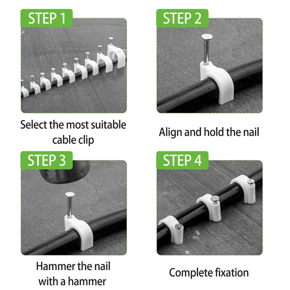 100PCS Steel Nail Cable Clamp Circular Cable Fixing Clip 4/5/6/7/8/9/10/12mm Management Power Cord Wall Mounted Cable Cord Clip Qme
