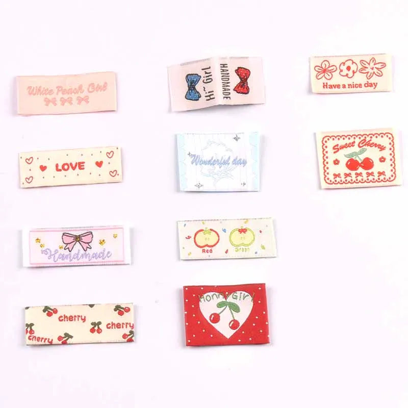 20pcs 18-53mm Assorted Cute Cherry Peach Fabric Labels, Handmade Sew On Tags for DIY Clothes Bags Crafts cp4301 Qme 18-53mm-mix