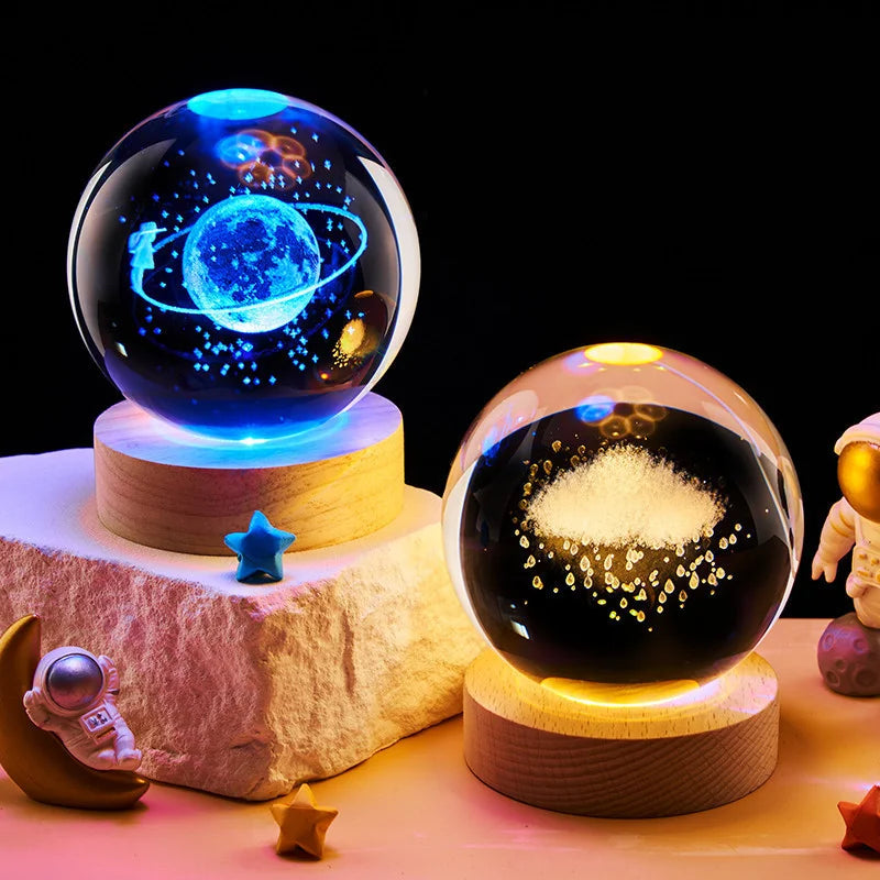 3D Colored Luminous Crystal Ball Astronomy Galaxy Crystal Sphere Beside Lamp Solar System Glassic Snow Globe Desktop Decorations Qme