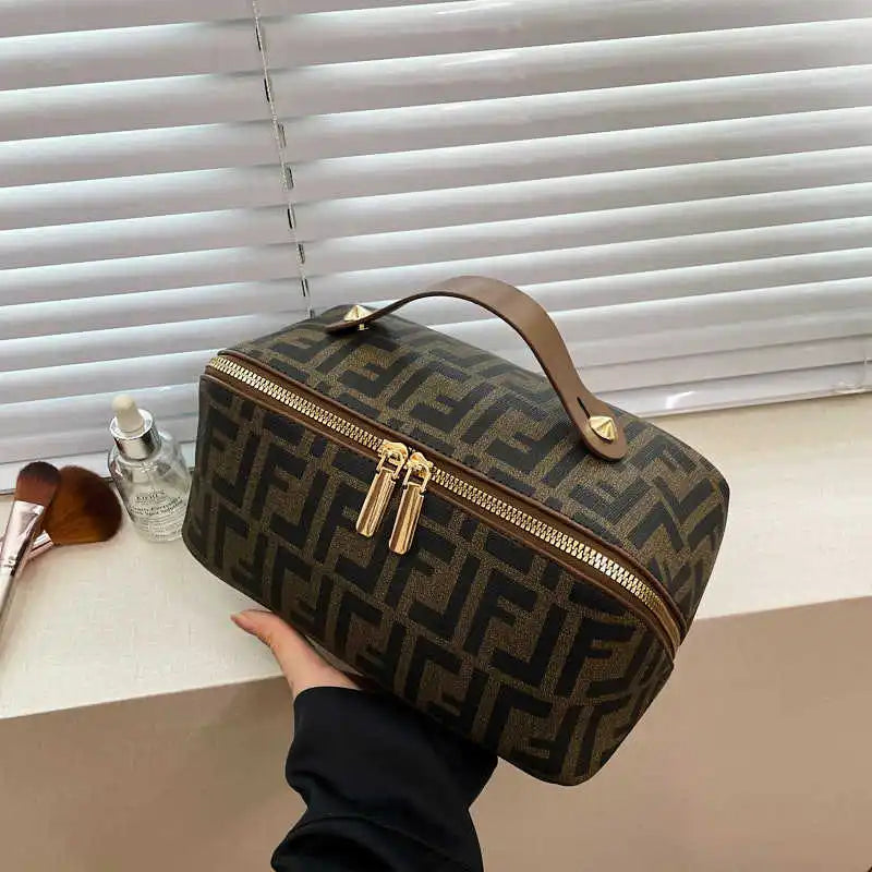 Travel Essential-large Makeup Bag Toiletry Organizer Waterproof Qme Brown