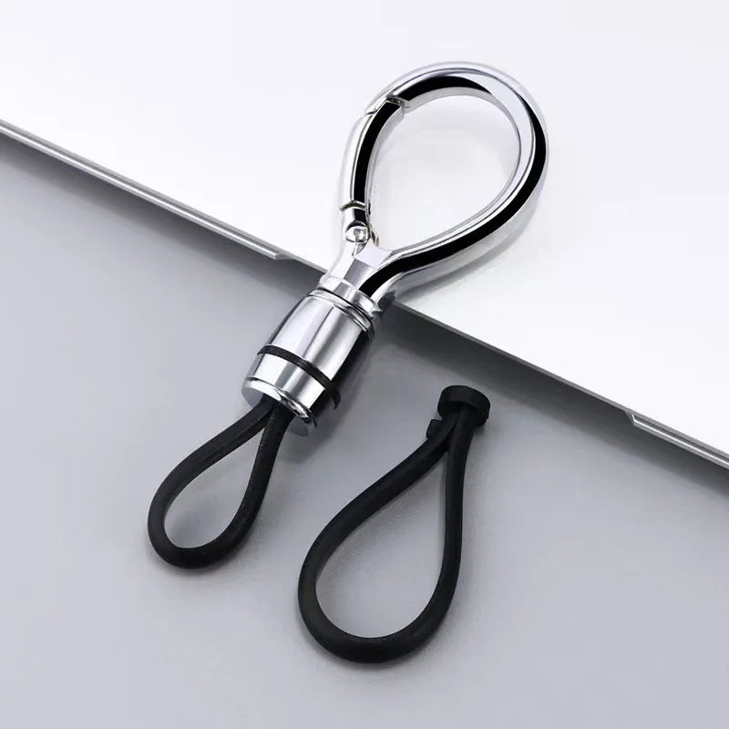 Men Car Key Chain Keyring Key Holder Strap with Metal Ring Minimalist Keychain Accessories for Car Keys Anti-Loss Key Organizer Qme Oval silver