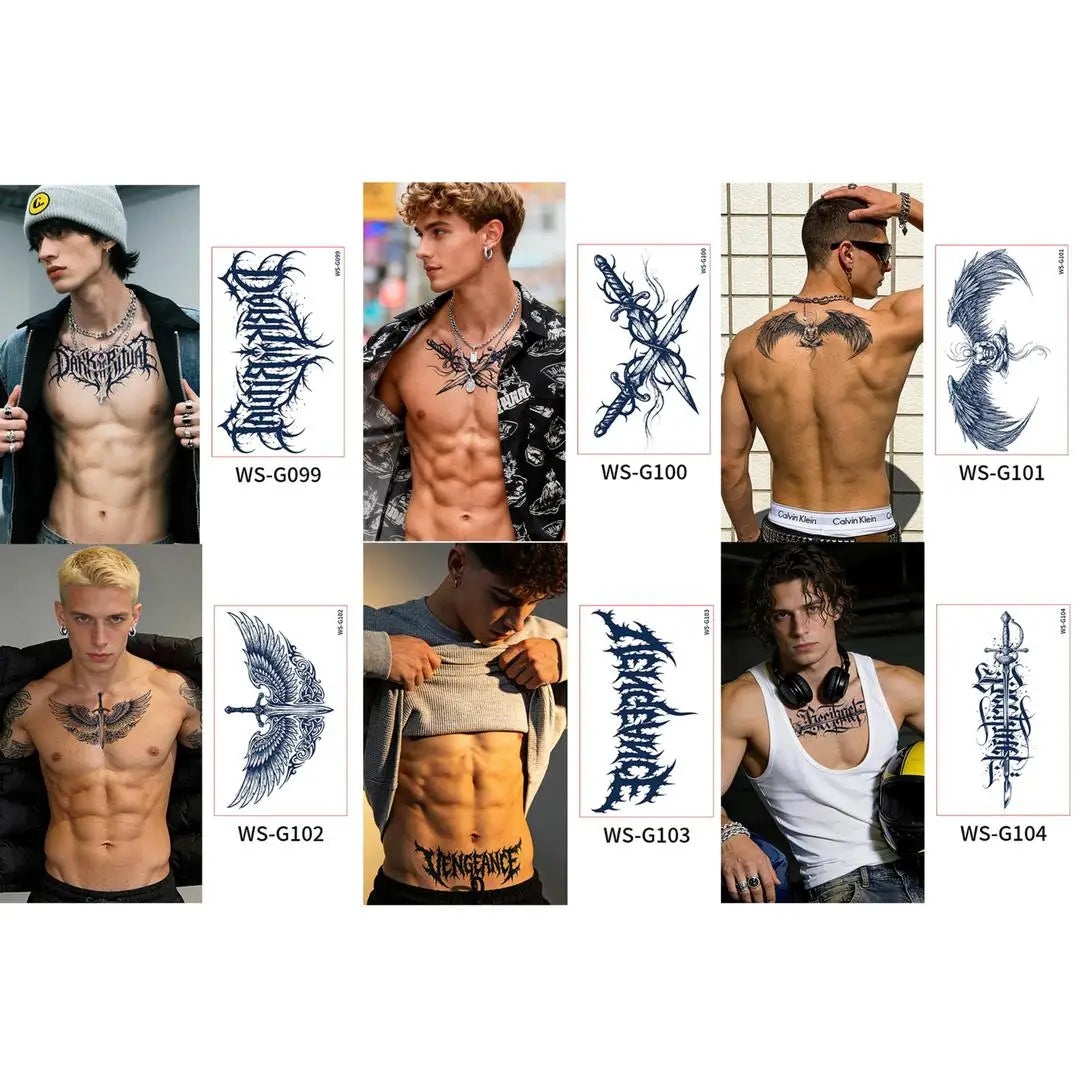 A Long Lasting Cyan Thorn Fake Tattoo Stickers 4/6/9Pcs, Non-Reflective Waterproof Temporary Decals for Belly Chest Back Waist Qme 6pcs WS-G099G104