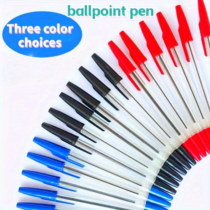 Quick Drying Black, Red, And Blue Ballpoint Pens - Polypropylene Ballpoint Pens With Adjustable Caps, Medium Tip, Smooth Writing Qme