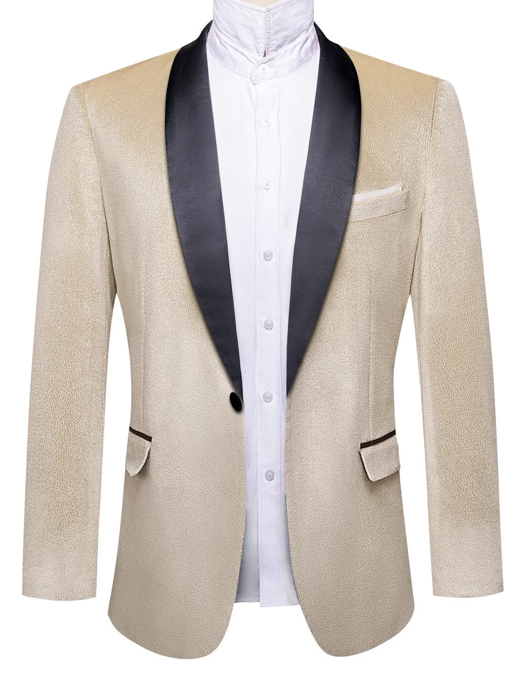 Men's Champagne Shawl Lapel Blazer, Single Breasted Formal Tuxedo Jacket Prom Wedding Dinner Business Suit Coat Satin Collar Qme DPT-XX-0017 S