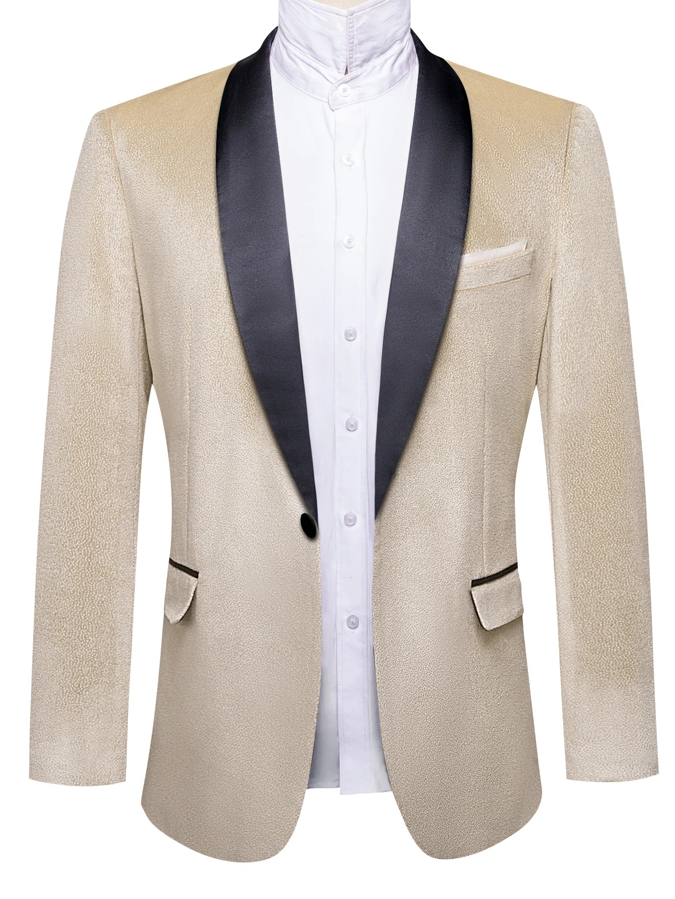 Men's Champagne Shawl Lapel Blazer, Single Breasted Formal Tuxedo Jacket Prom Wedding Dinner Business Suit Coat Satin Collar Qme DPT-XX-0017 S
