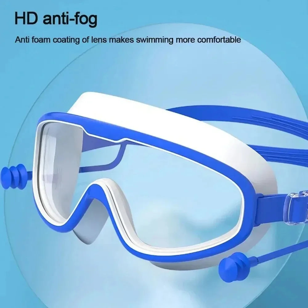 Swimming Goggles Silicone Swim Glasses Big Frame Earplugs Men Women Qme