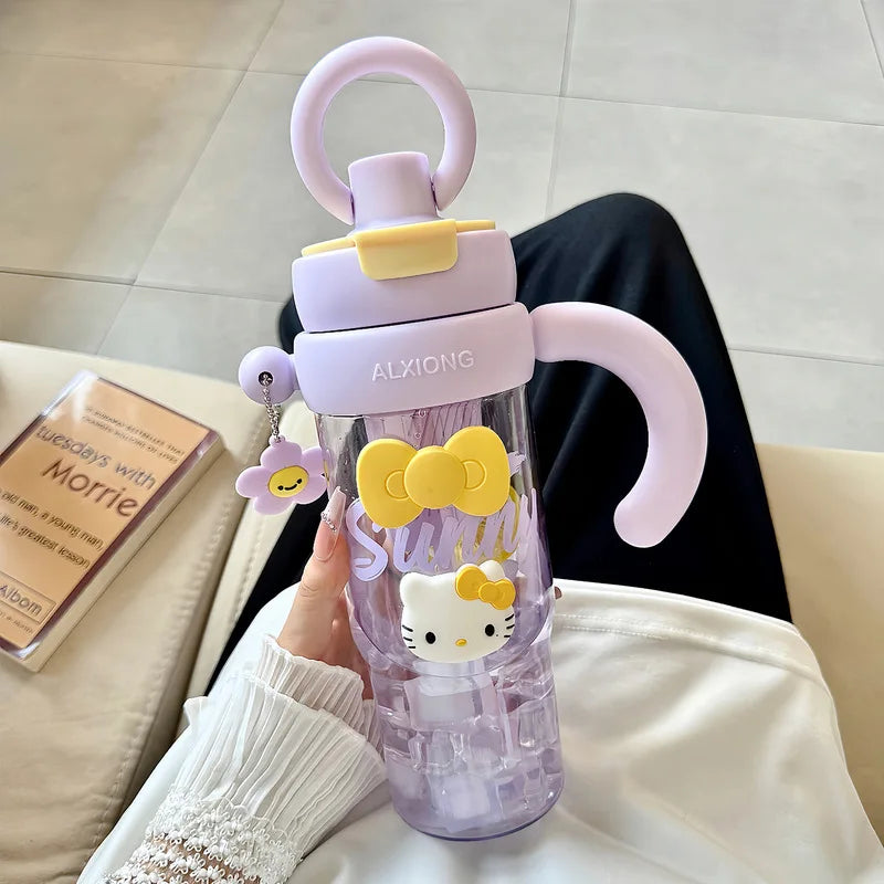Hello Kitty Plastic Cup Stylish Straw Cup for Girls Extra-Large Summer Capacity Tea Cup and Kettle for Home and Office Use Qme