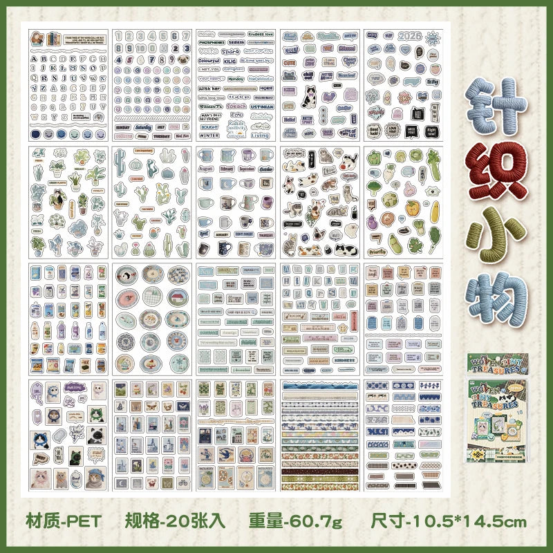 20 Sheets Pet and food themes Die cut Stickers book Cartoon Decorative handmade Scrapbooking Diary Japanese Stationery Supplies Qme B