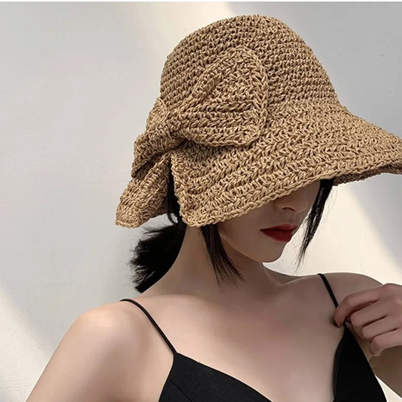 Summer Wide Brim Straw Hat Foldable Fisherman Sun Protection Girls Qme