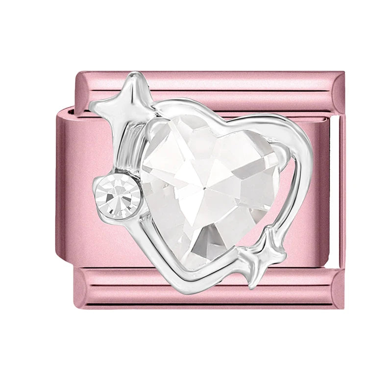 2025 Women Zircon Moon Pearl Stars Heart Butterfly Bow Pendant Italian Charm Links Fit 9mm Stainless Steel Bracelet DIY Making Qme Style 35