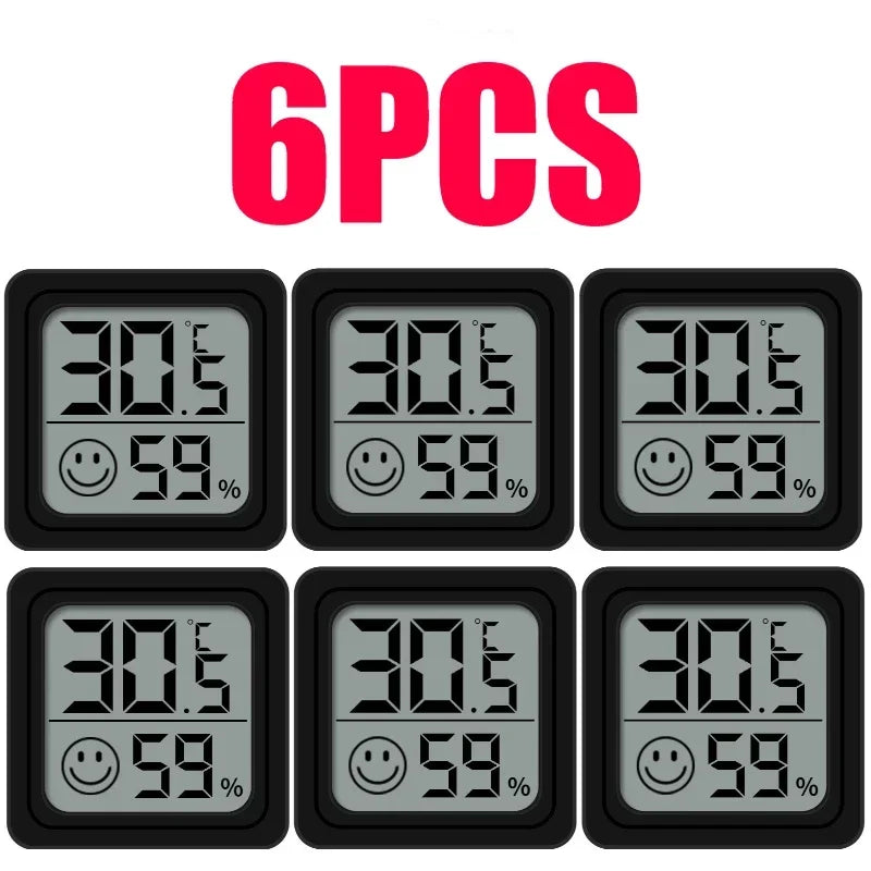 Mini Electronic Temperature and Humidity Meter Car Thermometer with Smiling Face Display Refrigerator Thermometer Qme 6PCS-Black