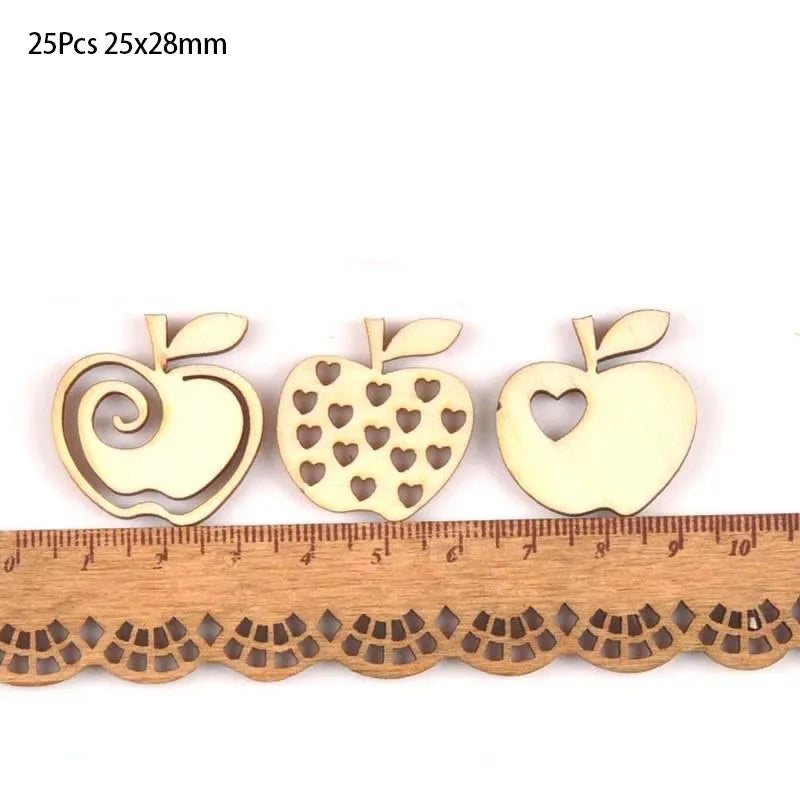 25pcs Mix Hollow Out Apple Pattern Wood Crafts For Home Decor DIY Accessories Handmade Scrapbook Wooden Ornament 25x28mm m1778 Qme