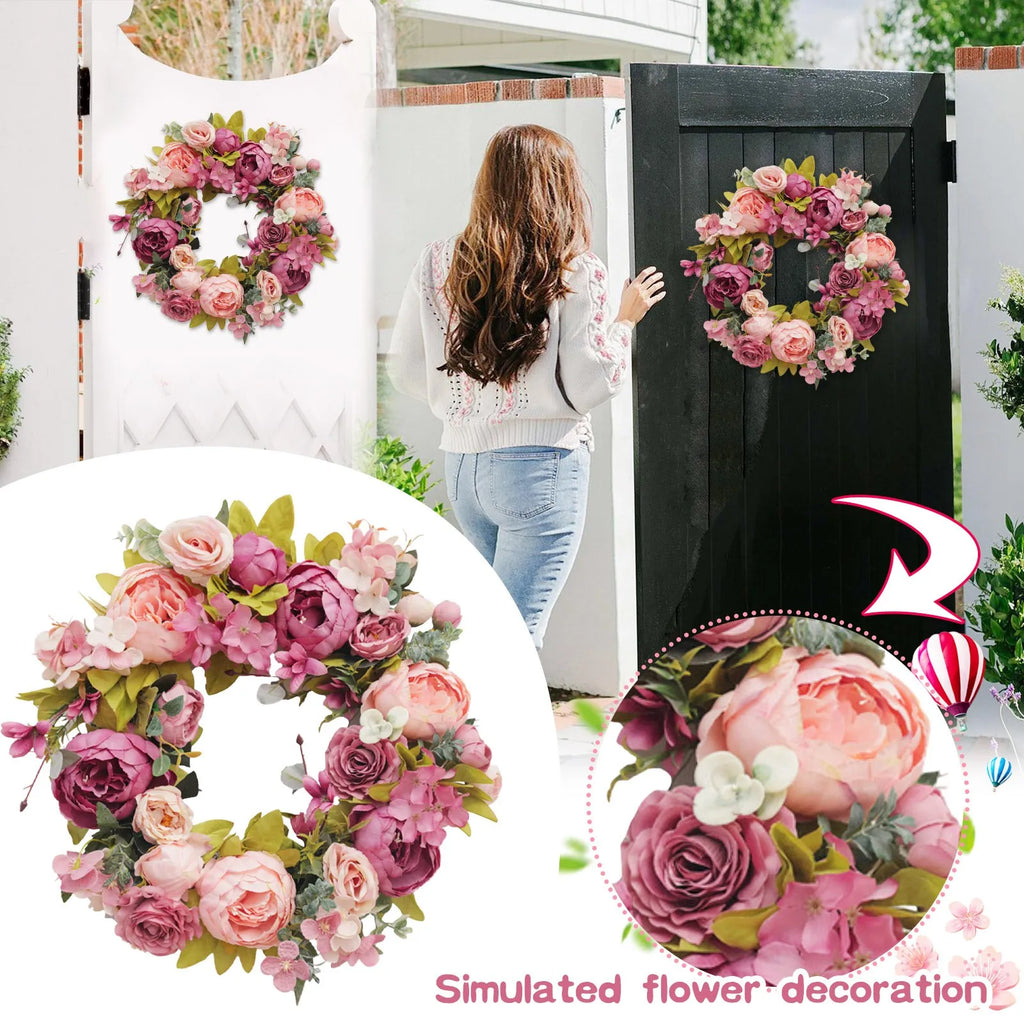 Peony Artificial Flower Round Wreath Holiday Party Wedding Decoration Props Home Resturant Door Display Props Qme