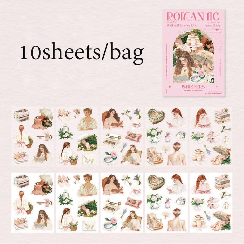 Romantic Couple Sticker Pack 10 Sheets/Bag Scrapbook Stationery DIY Journal Phone Case Notebook Decoration Qme 2