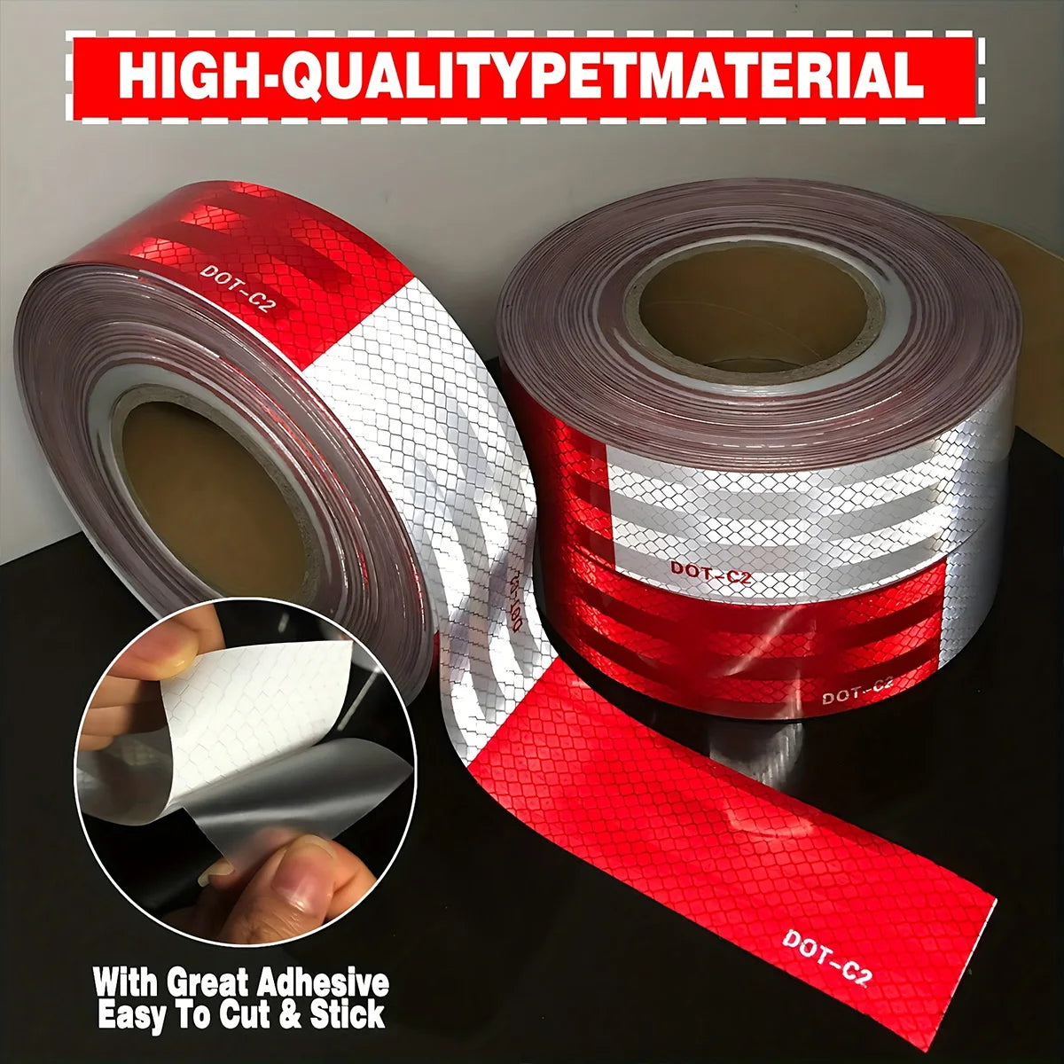 Reflective Safety Tape DOT-C2 Waterproof Adhesive Conspicuity Tape for Trailer, Outdoor, Cars, Trucks Qme